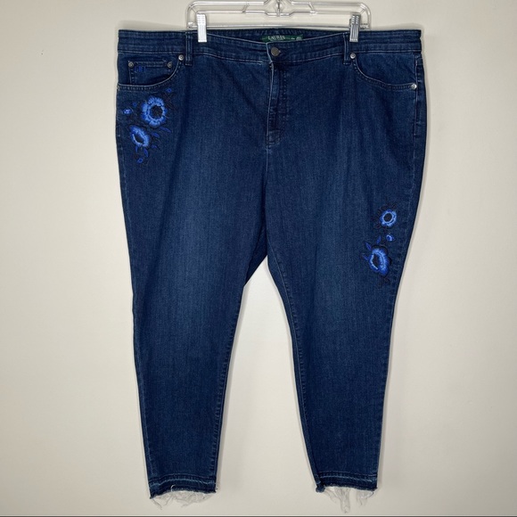 Lauren Ralph Lauren Premier Skinny Cropped Denim Pants with Raw Hem Size 22W